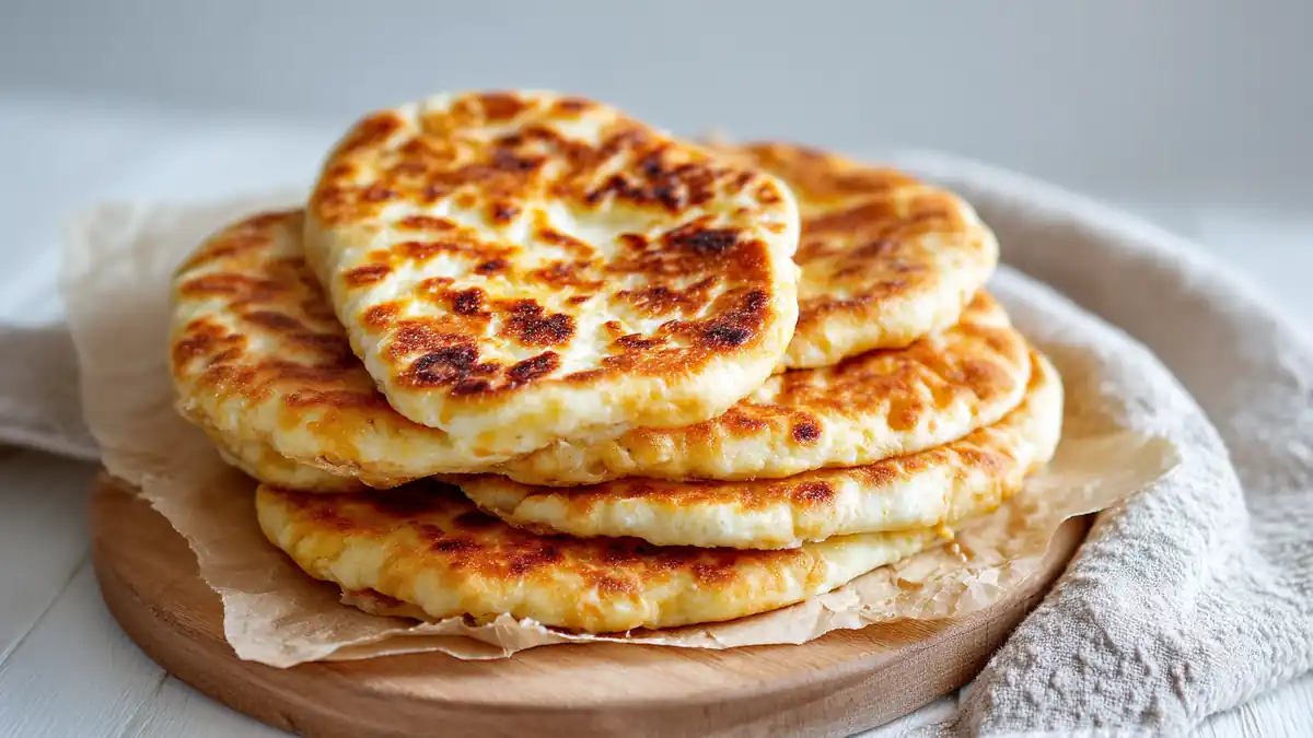Cottage cheese flatbread on white background