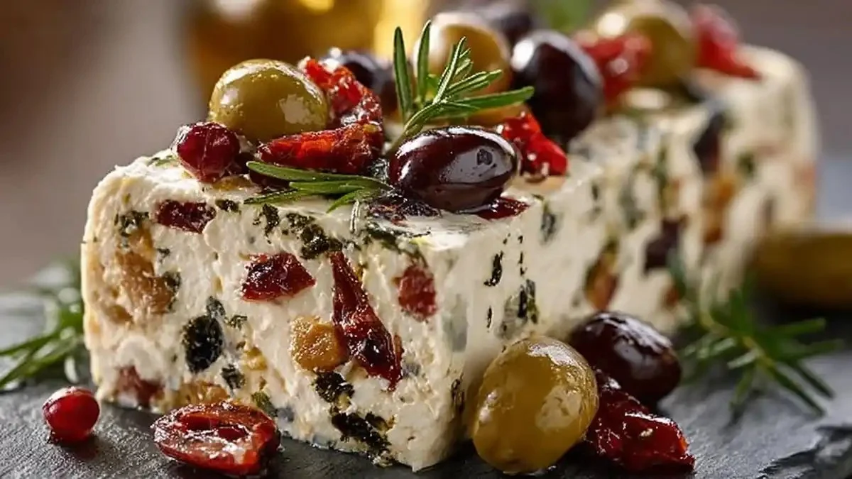 Festive Holiday Antipasto Cream Cheese Log
