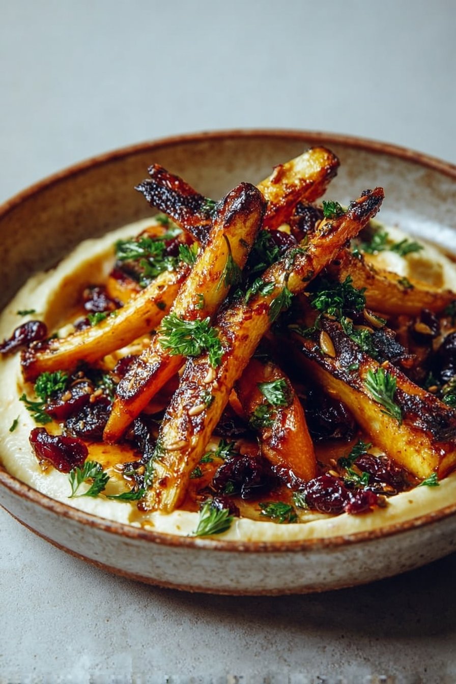 Sticky Roasted Parsnips with Cranberry and Hoisin