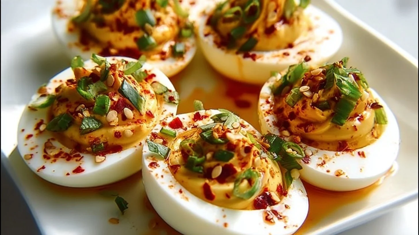 Spicy Chili Garlic Deviled Eggs