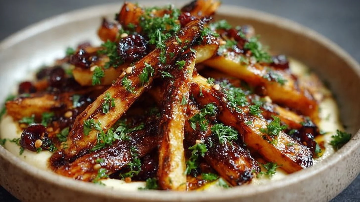 Sticky Roasted Parsnips with Cranberry and Hoisin