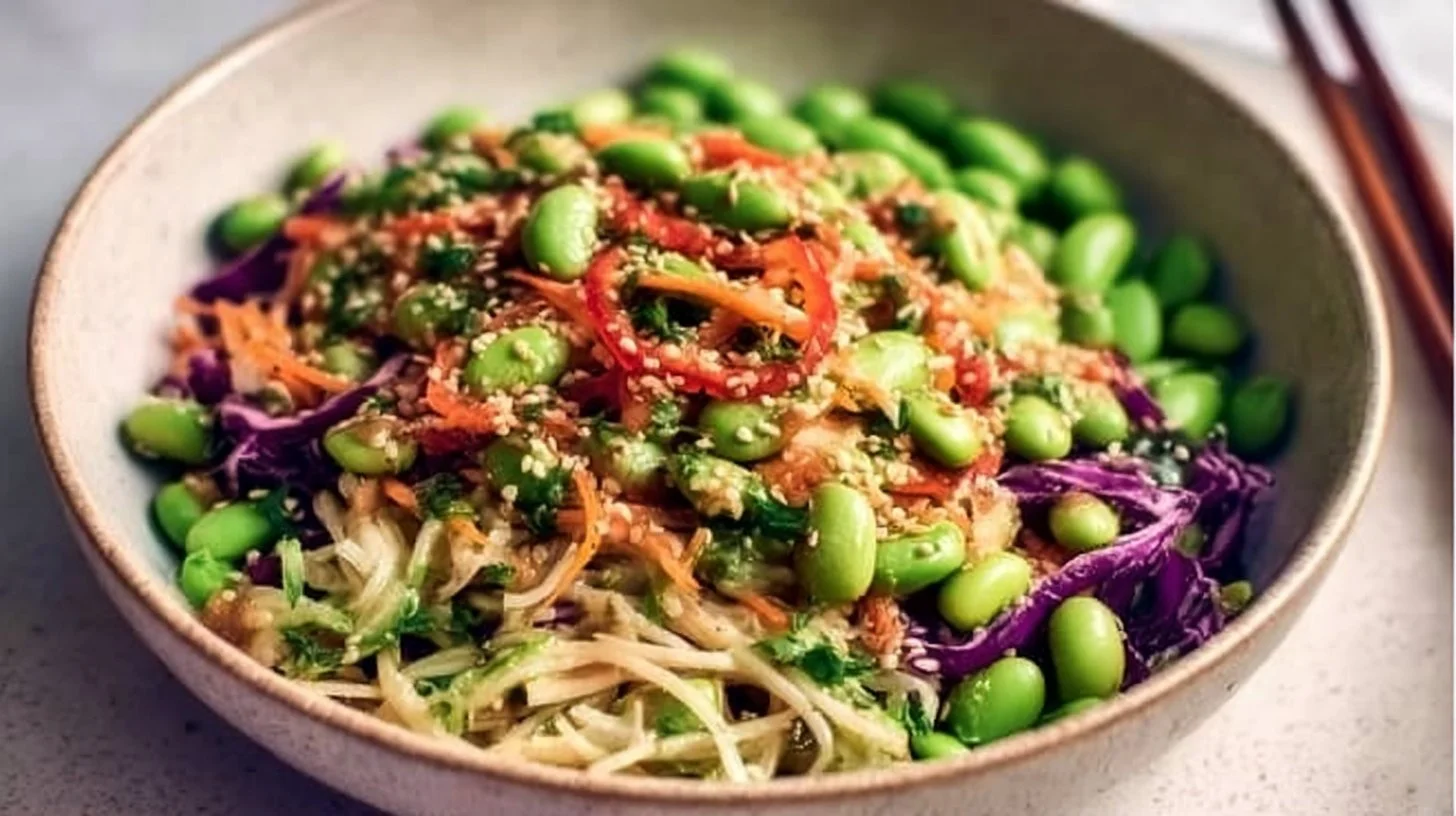 Delicious Asian Crunch Edamame Salad with fresh vegetables and a savory dressing