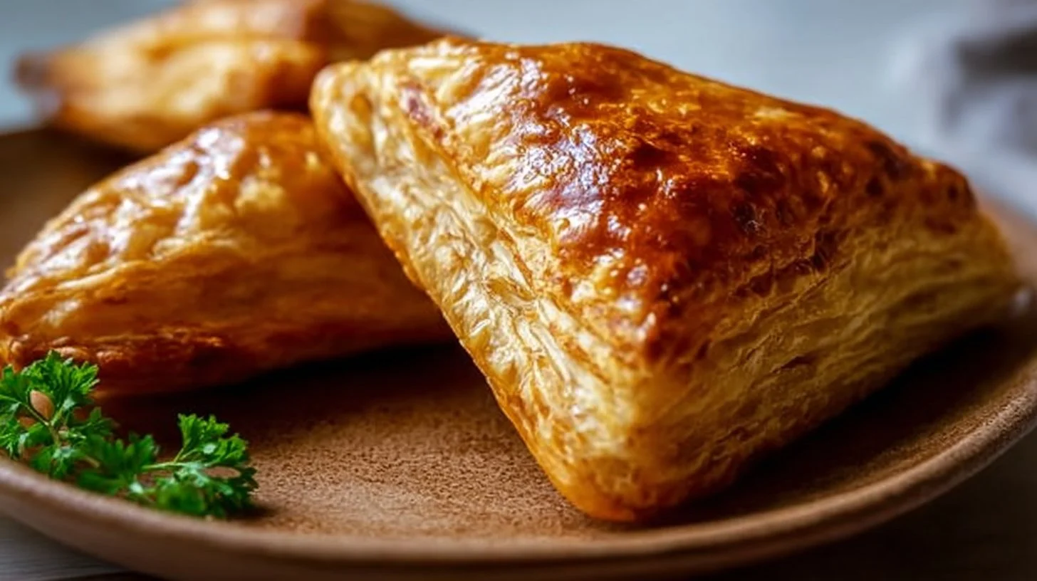 Homemade chicken puff pastry filled with savory chicken and herbs