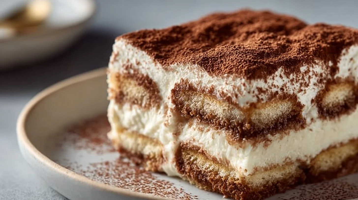 Delicious creamy no-bake tiramisu dessert with coffee and mascarpone layers