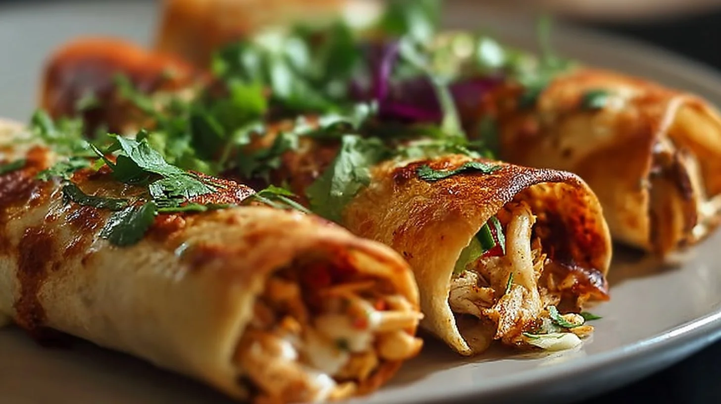 Delicious crispy chicken taquitos served with salsa and guacamole.