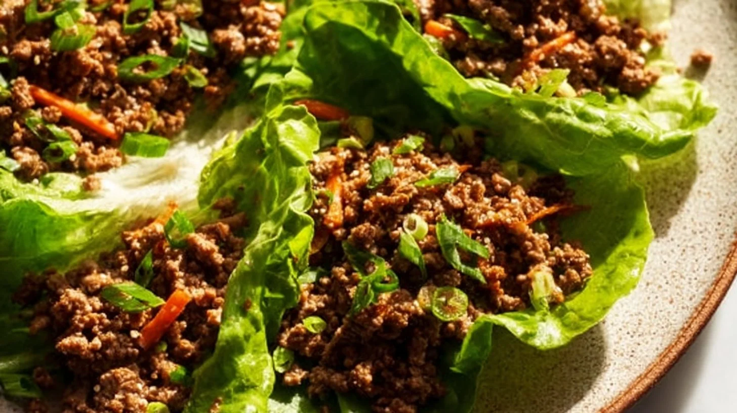 Tasty Ground Beef Lettuce Wraps served on a plate