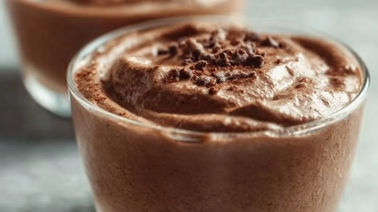 High protein cottage cheese chocolate mousse served in a bowl.