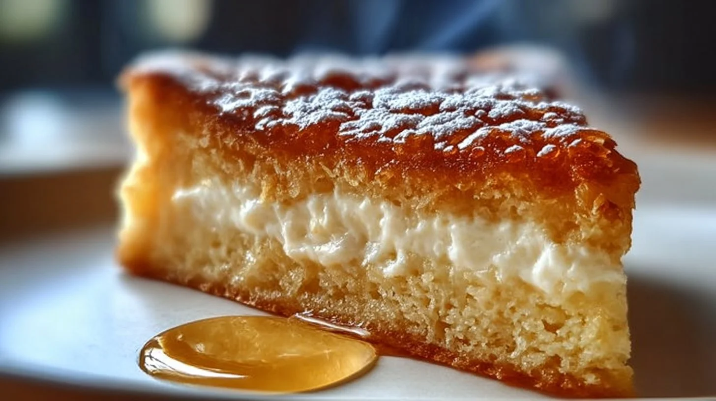 Delicious slice of German Bee Sting Cake with honey and almond topping