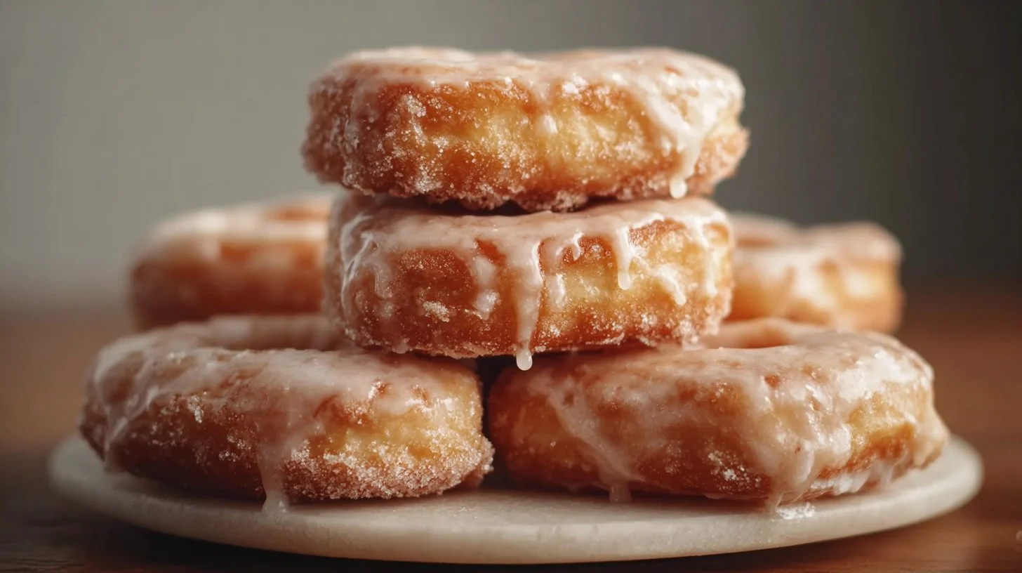 Freshly baked maple donut bars stacked on a plate, showcasing their soft texture.