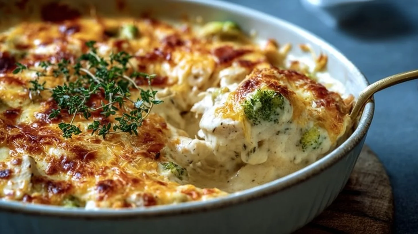 Delicious low carb chicken casserole served in a baking dish