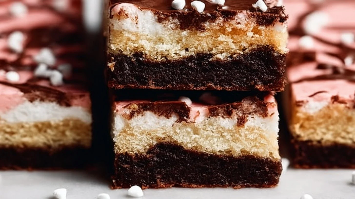 Neapolitan Sugar Cookie Bars with chocolate, strawberry, and vanilla layers