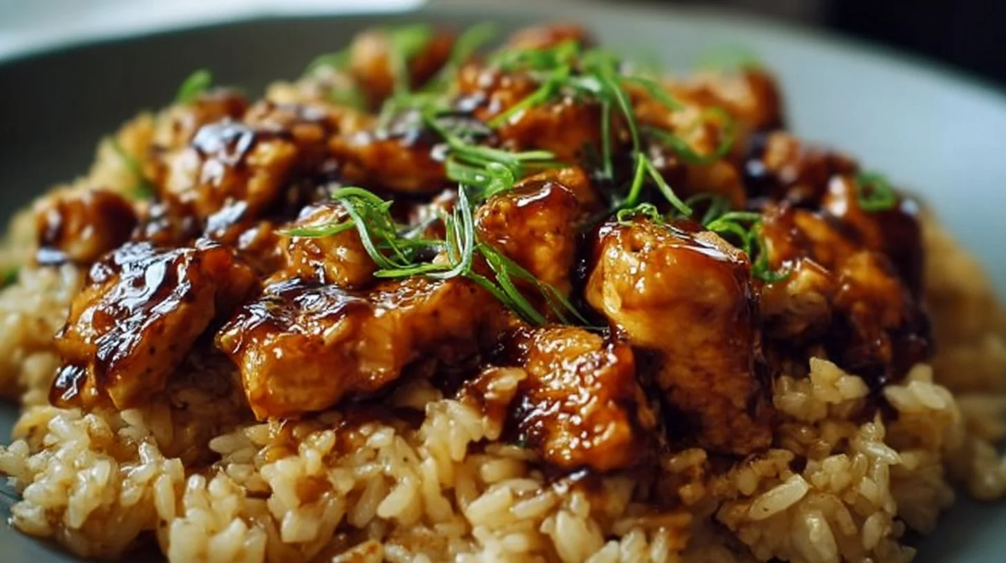 One-Pan Honey BBQ Chicken with Rice served in a skillet