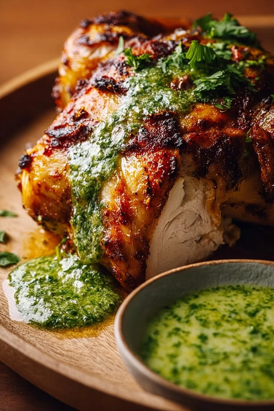 Peruvian Style Roast Chicken with Aji Verde Sauce