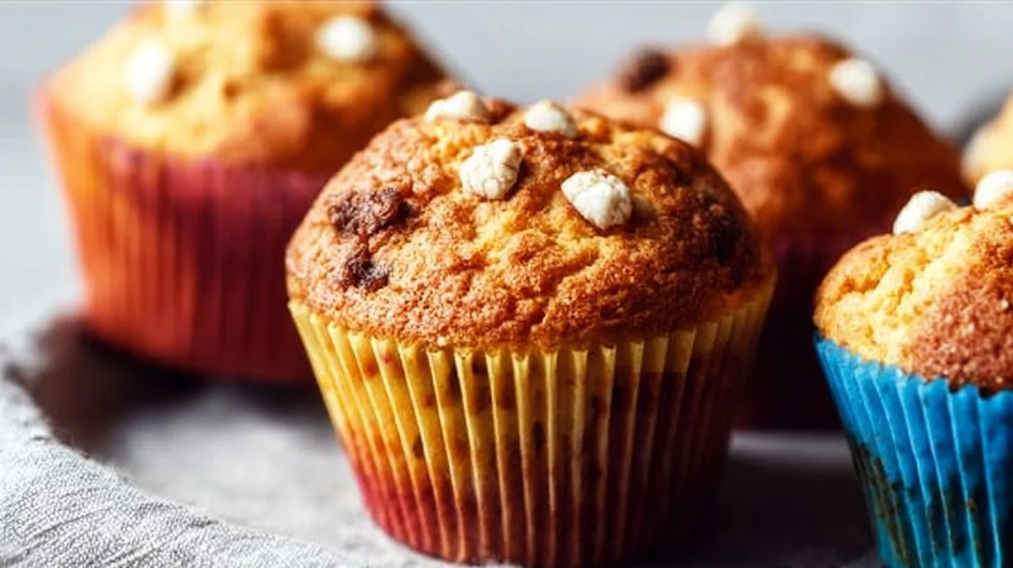 Colorful and delicious Rainbow Muffins displayed on a platter.