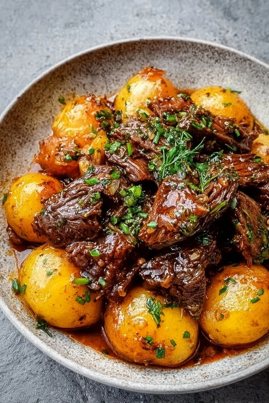 Slow Cooker Garlic Butter Beef with Potatoes