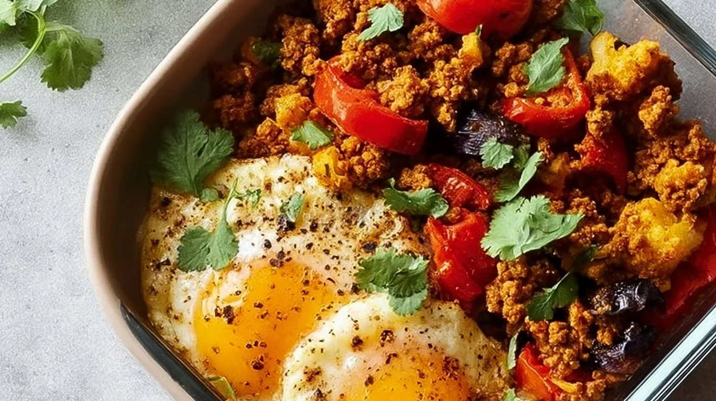 Tex-Mex protein breakfast bowls filled with eggs, beans, and fresh vegetables.