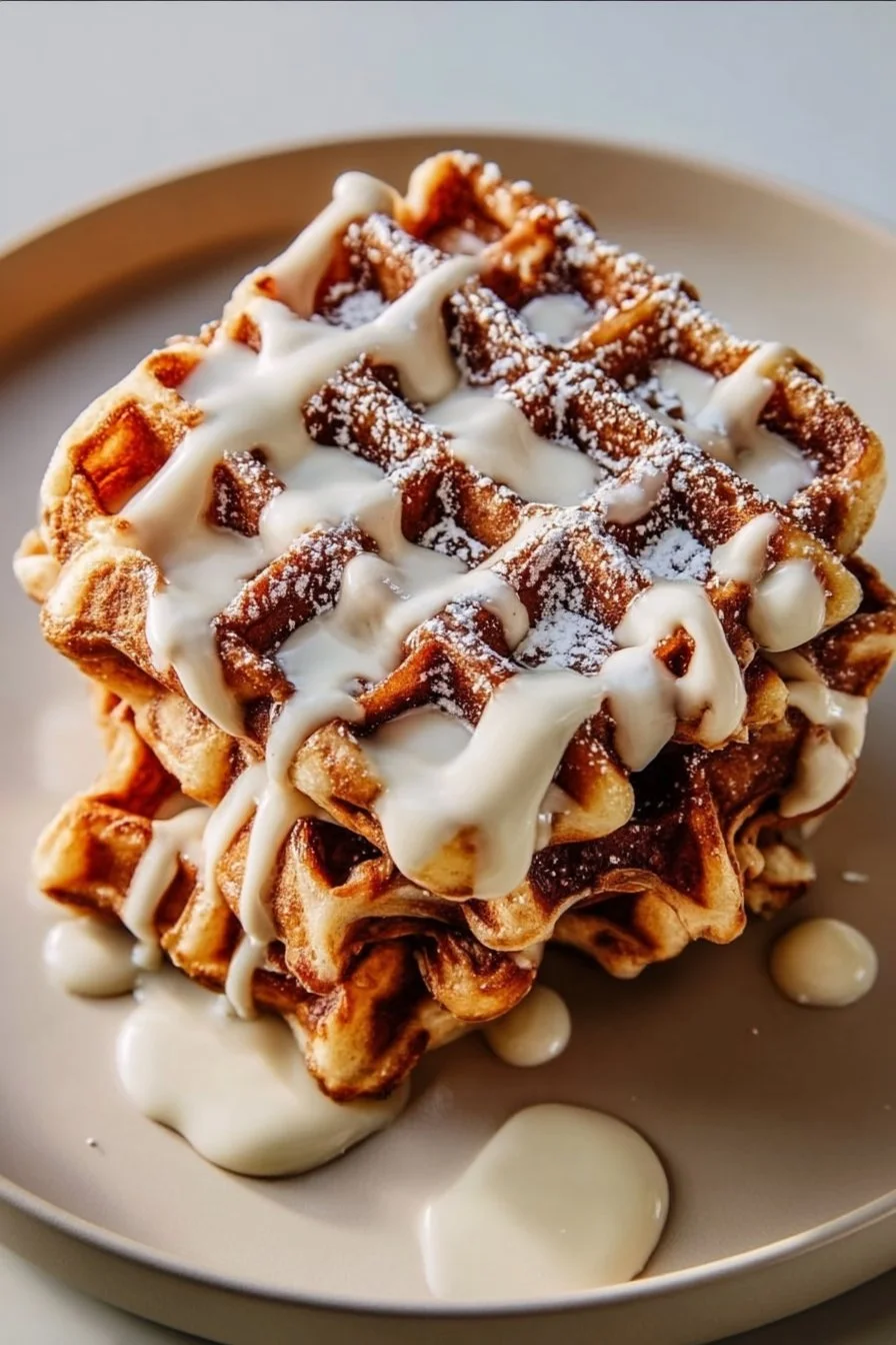Cinnamon Roll Waffles with Cream Cheese Drizzle