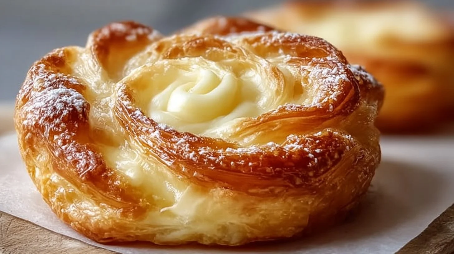 Freshly baked Cheese Danish with creamy filling on a plate