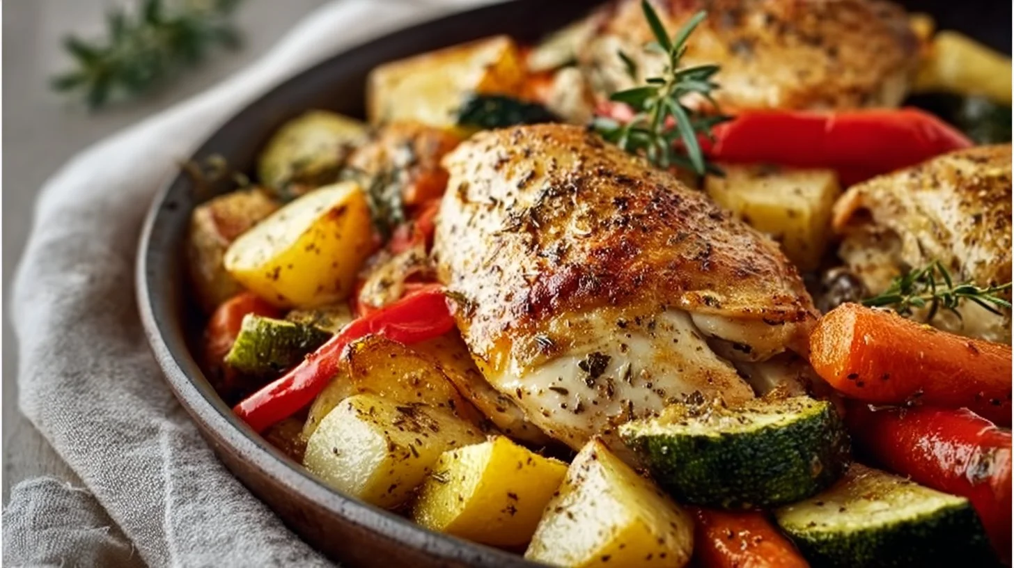 One-Pan Lemon Herb Chicken with Veggies served on a plate