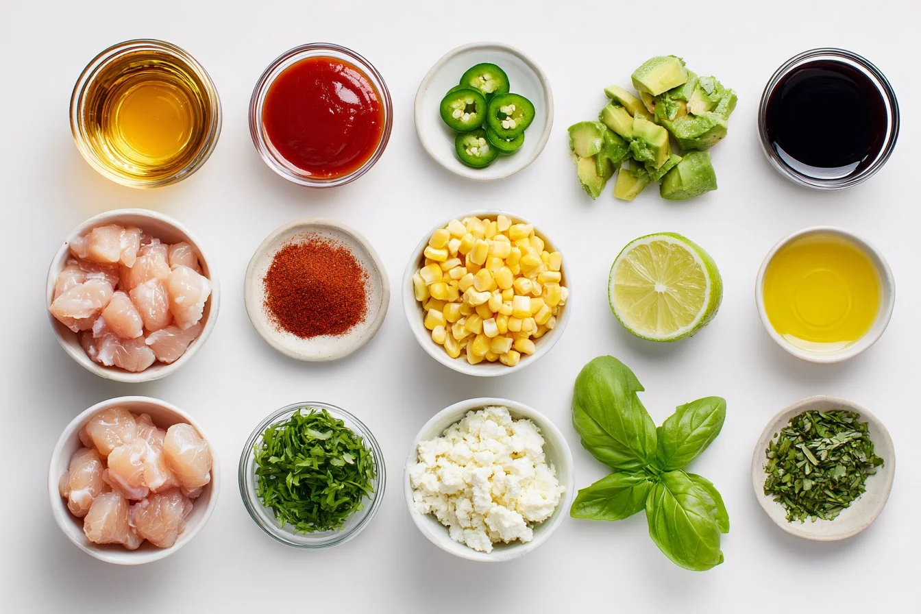 BBQ Beer Chicken Skewers with Avocado Corn and Feta Salsa