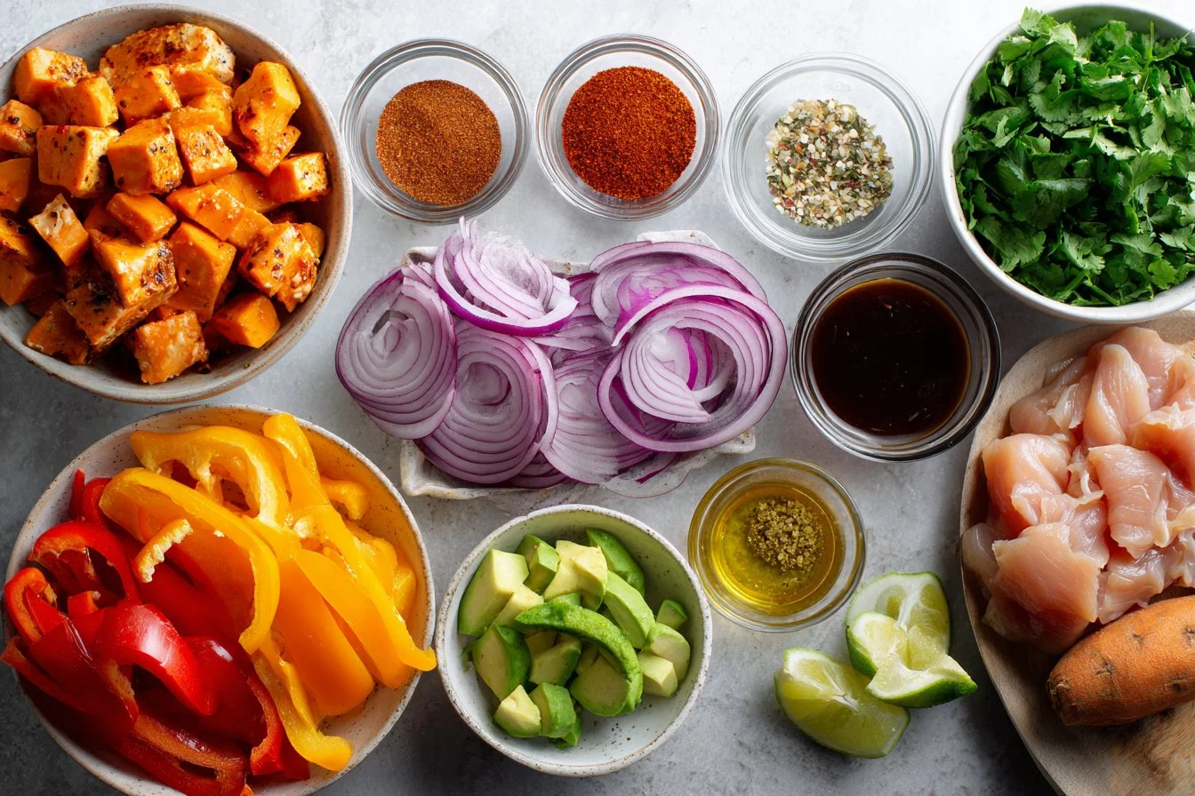 BBQ Chicken Bowls with Grilled Veggies and Sweet Potatoes