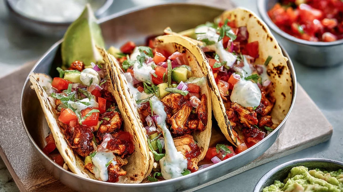 BBQ Chicken Tacos topped with fresh ingredients and served in a tortilla