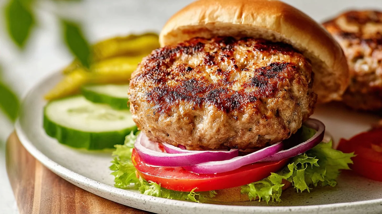 Delicious homemade turkey burger served with fresh toppings