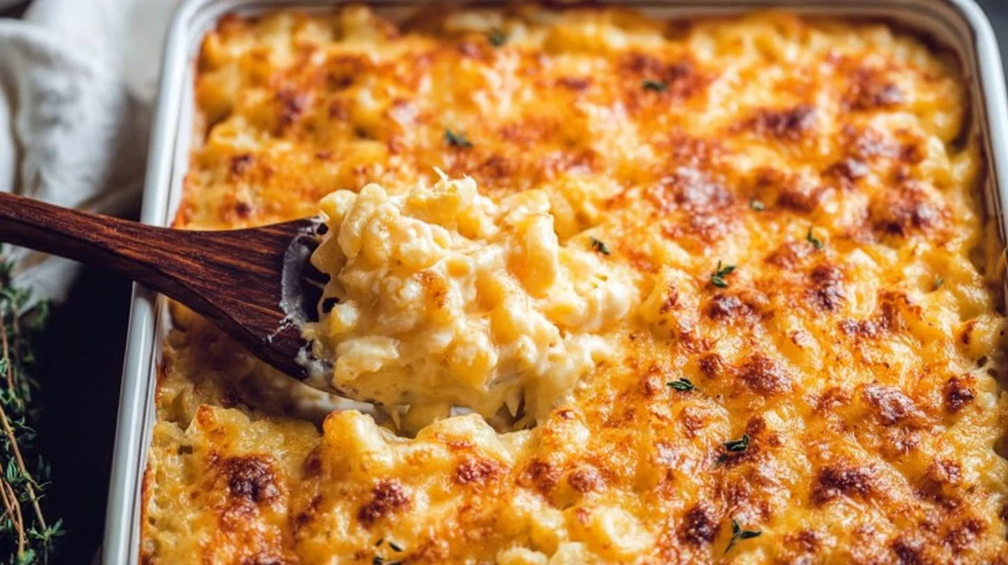 Creamy homemade baked mac and cheese with a golden crust