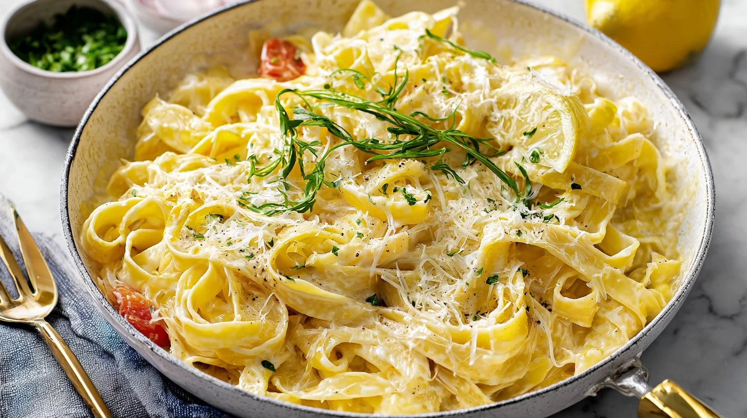 Creamy lemon pasta dish served in a bowl, perfect for a quick weeknight meal.