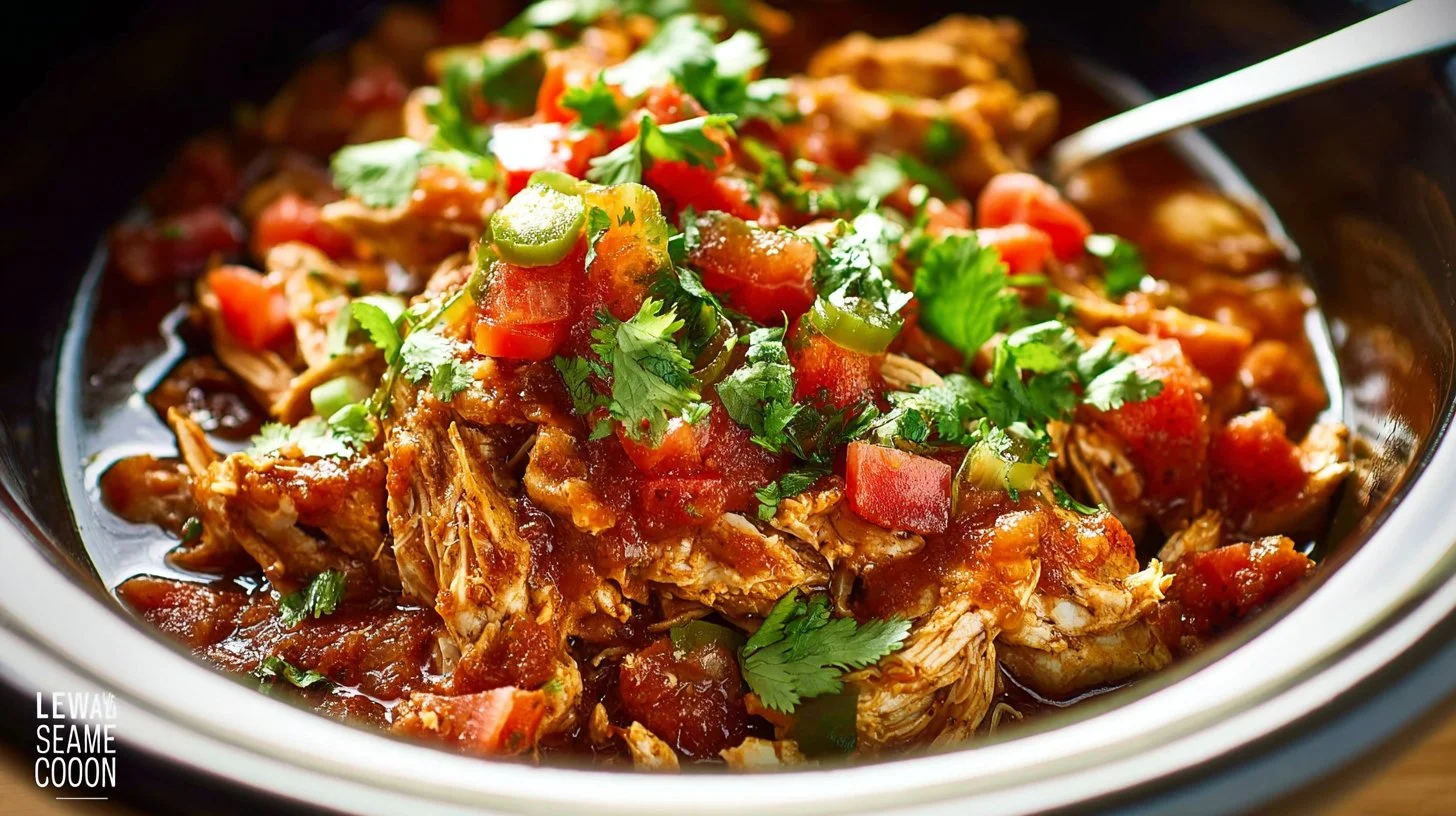 Delicious crock pot salsa chicken served with toppings for a quick weeknight meal.