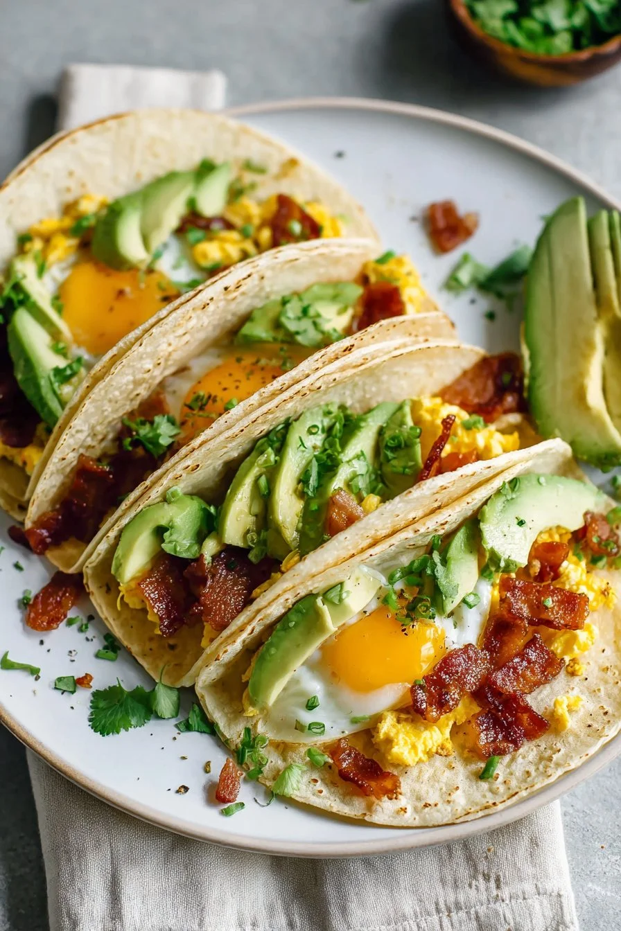 EASY BREAKFAST TACOS (BACON, EGG & AVOCADO)