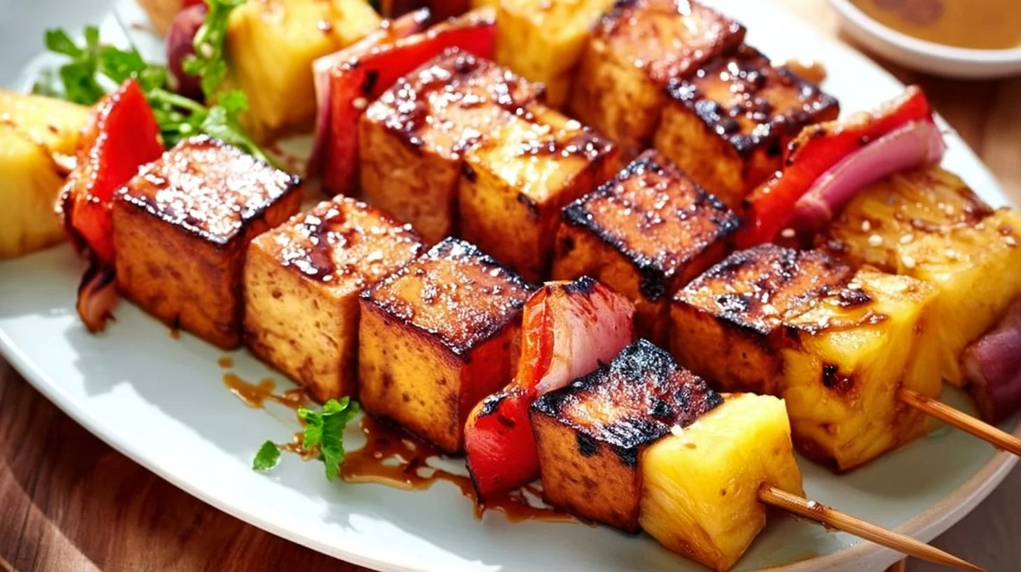 Grilled Teriyaki Tofu Skewers with Fresh Pineapple
