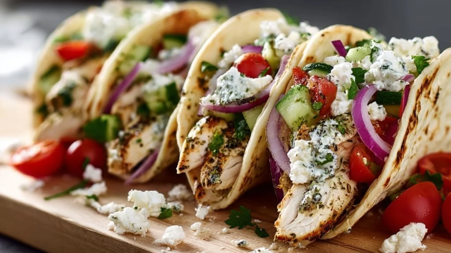 Mediterranean Chicken Tacos with fresh toppings and flavors