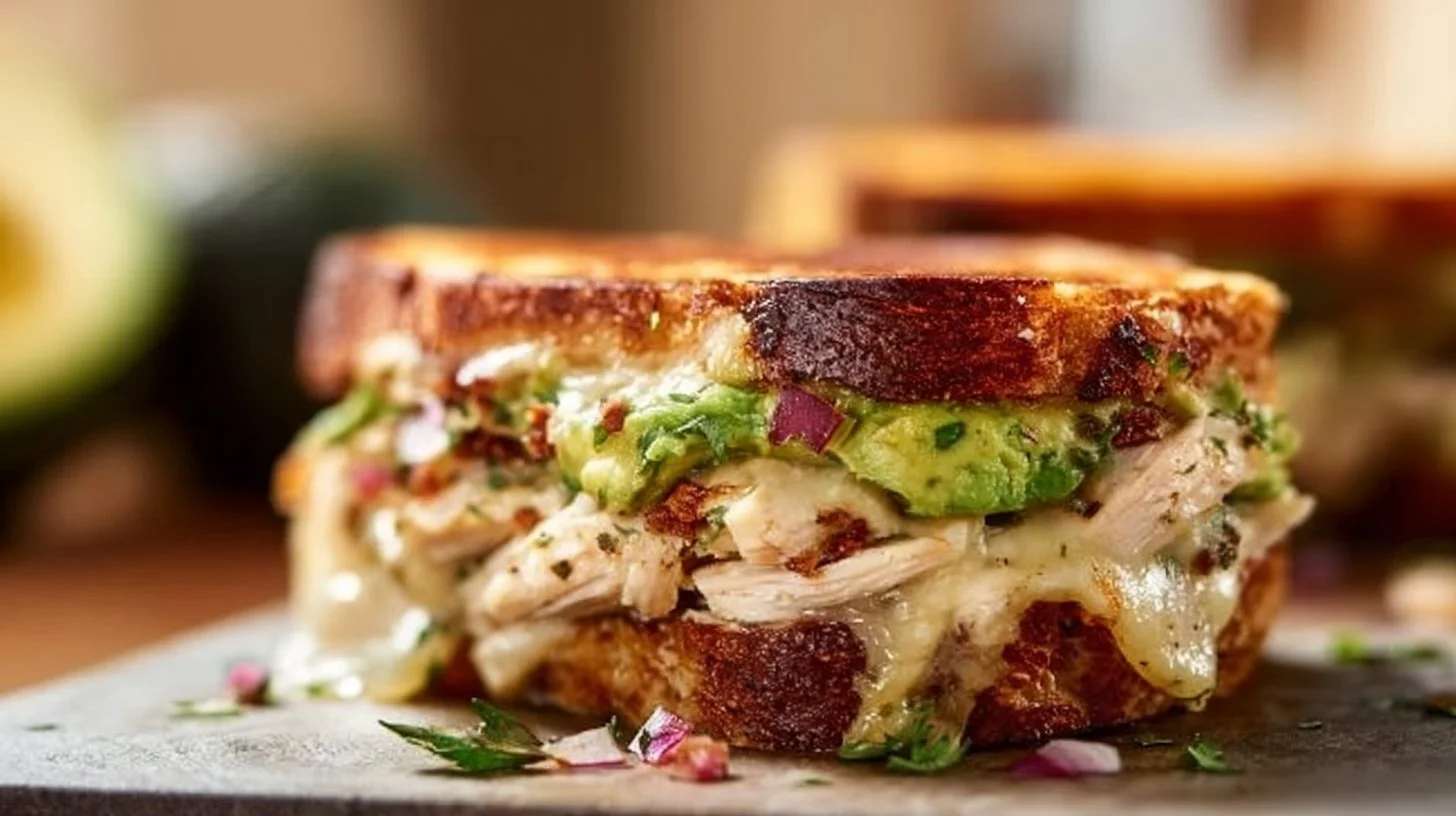 Panera Chipotle Chicken Avocado Melt with chicken, avocado, and chipotle sauce on toasted bread.