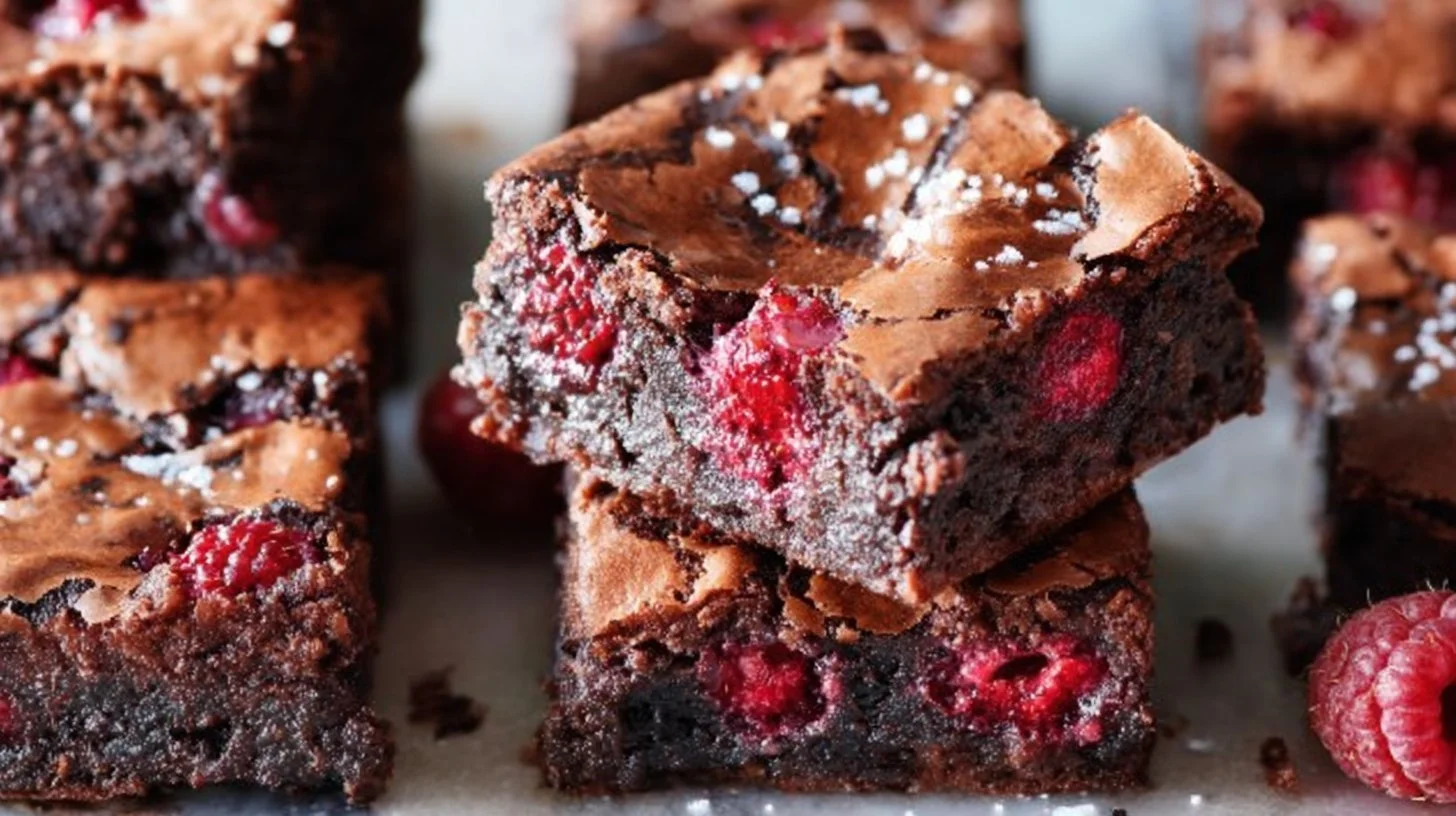 Delicious Raspberry Brownies served on a white plate