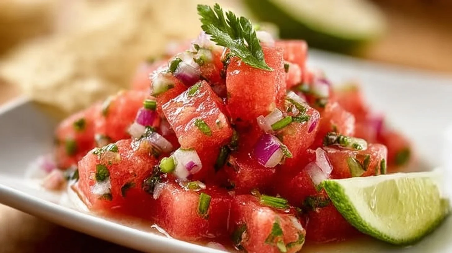 Delicious watermelon salsa with fresh ingredients served in a bowl