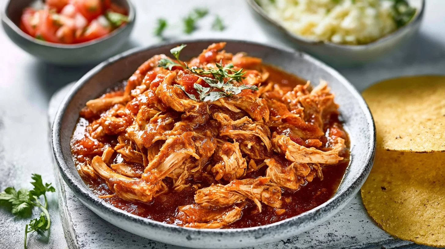 Delicious Chicken Tinga Tacos served with fresh toppings on a plate
