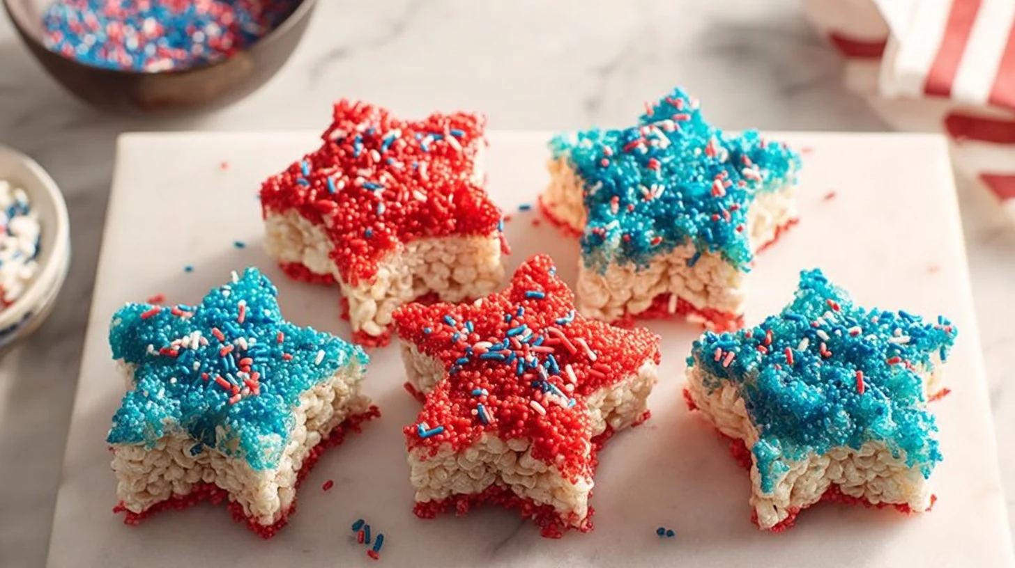 Patriotic Rice Krispie Treat Stars: Red White Blue — July-ready